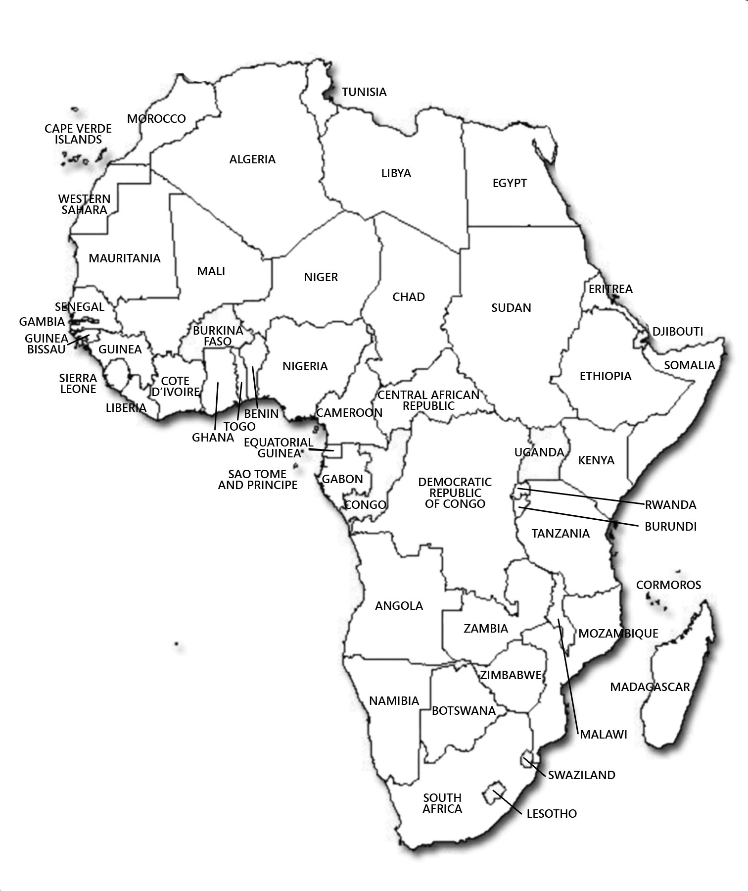 Map Of Africa Black And White Map Of Africa With Countries