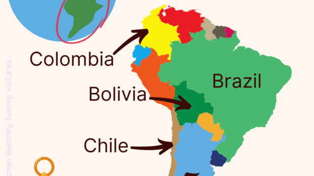A labeled map of South America