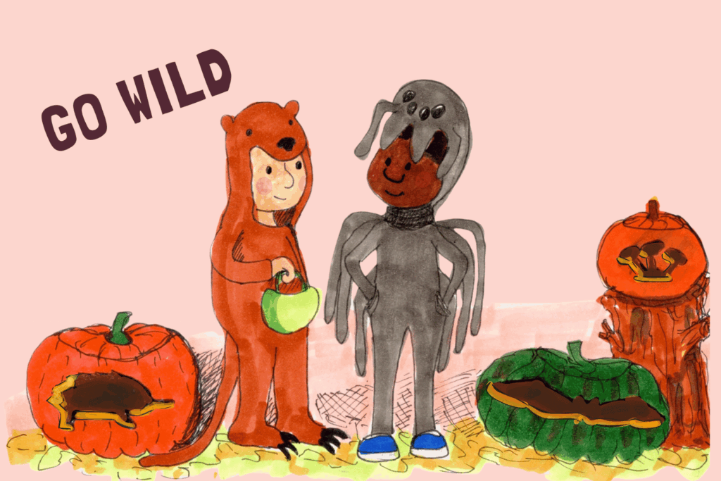 Kids in Halloween costumes