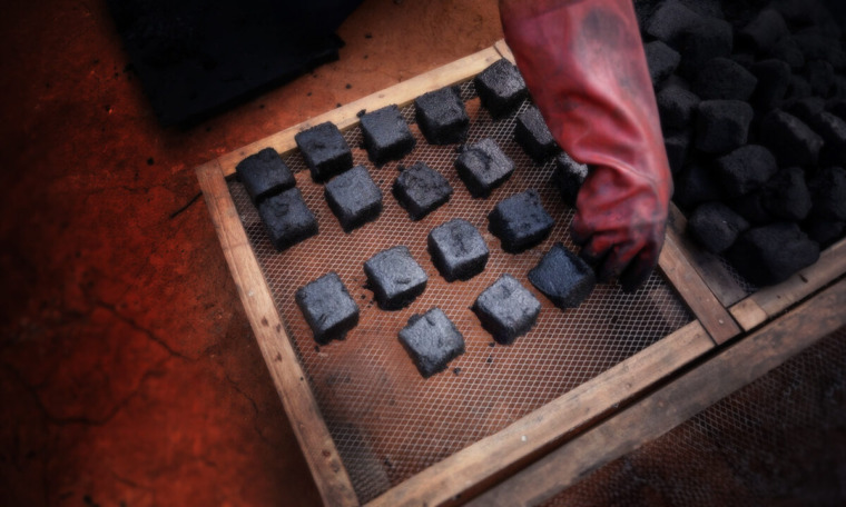 Charcoal produced from banana peels.