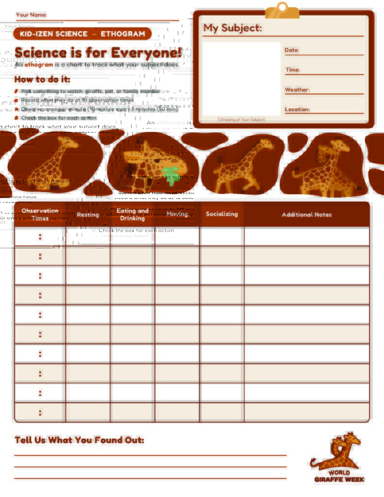 giraffe ethogram worksheet